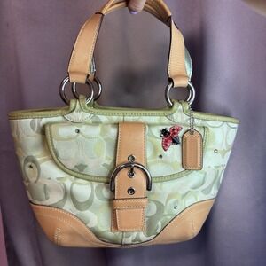 Vintage Coach Lady Bug Purse Rare Green Signature Handbag Crystal Leather